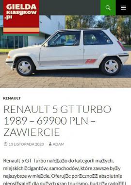 screenshot of http://www.gieldaklasykow.pl/renault-5-gt-turbo-1989-69900-pln-zawiercie/