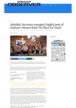 screenshot of https://srinagarobserver.com/2021/06/20/abdullah-becomes-youngest-english-poet-of-kashmir-releases-poem-no-place-for-good/
