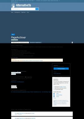 screenshot of https://alternativeto.net/software/pagearchiver/about/
