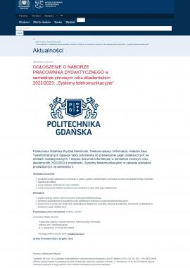 screenshot of https://eti.pg.edu.pl/ksti/2022-09/ogloszenie-o-naborze-pracownika-dydaktycznego-w-semestrze-zimowym-roku-akademickim